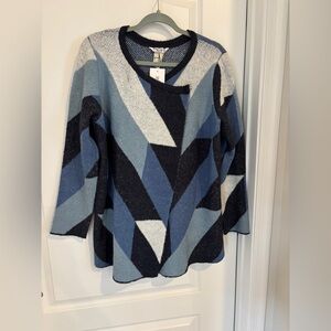 Chic Geometric Blue and white Cardigan